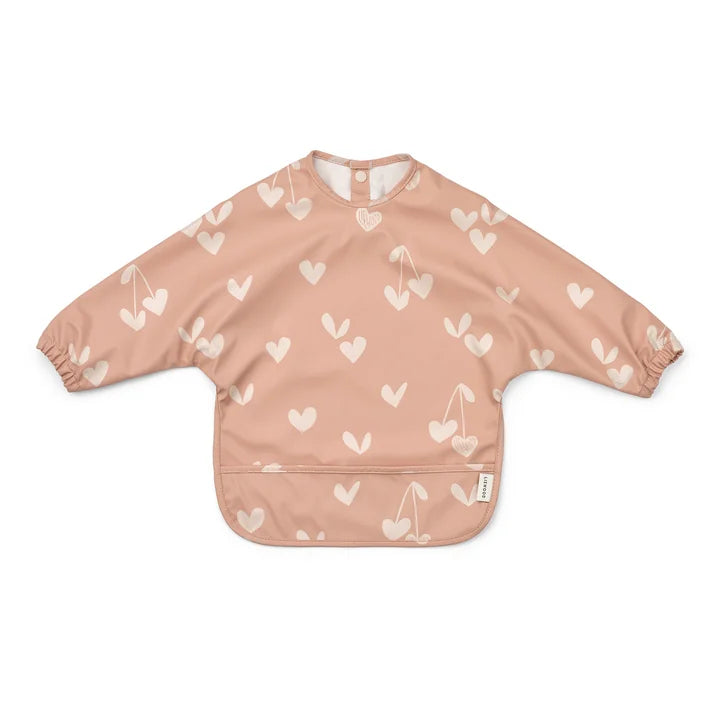 Bavoir manches longues - Coeurs rose