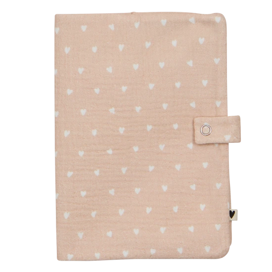 Protège carnet de santé - Beige petits coeurs