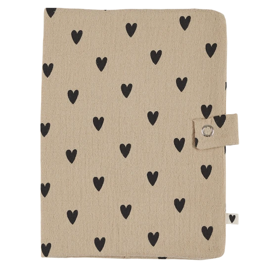 Protège carnet de santé - Coeurs beige