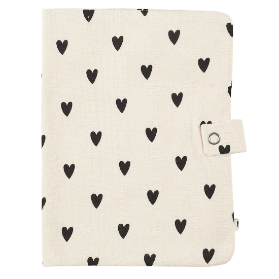 Protège carnet de santé - Gaze coeurs écru