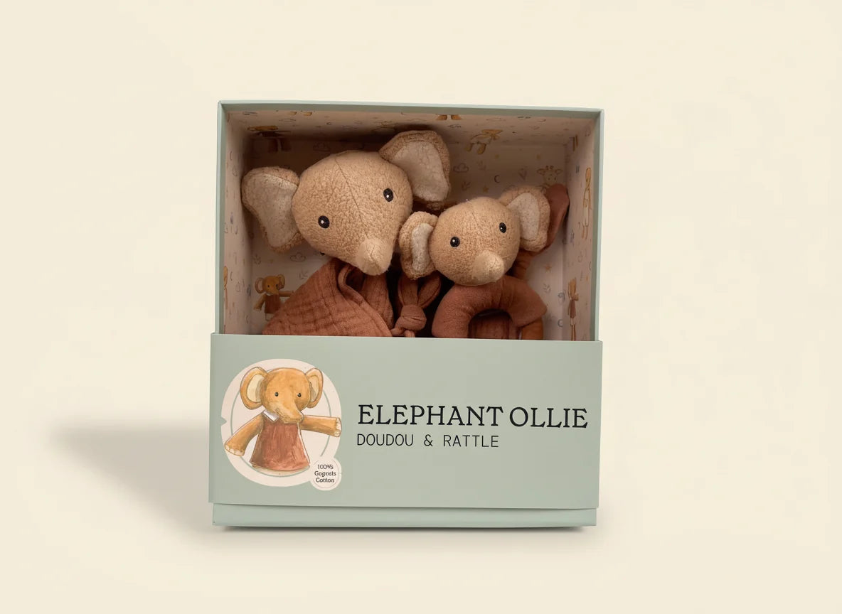 Coffret cadeau - Doudou et hochet éléphant Ollie