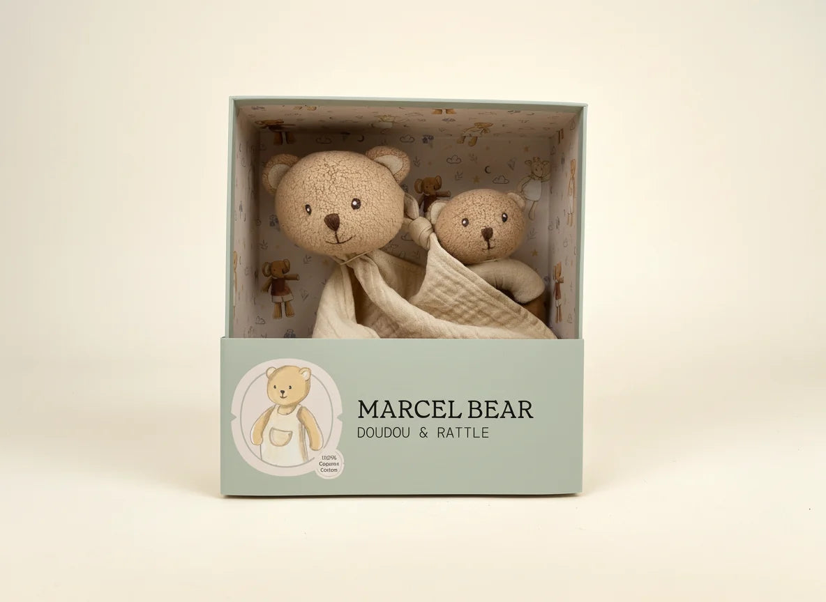 Coffret cadeau - Doudou et hochet ours Marcel