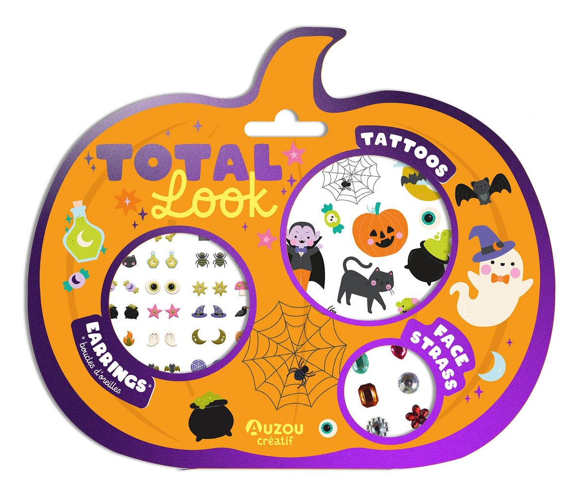 Tatouage, boucles d'oreilles et strass - Total look Halloween