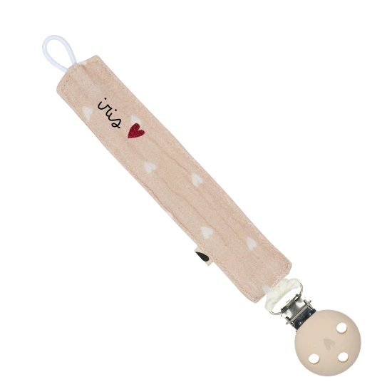 Attache tétine - Beige petits coeurs (sans inscription)