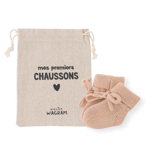 Chaussons tricotés - Vieux rose