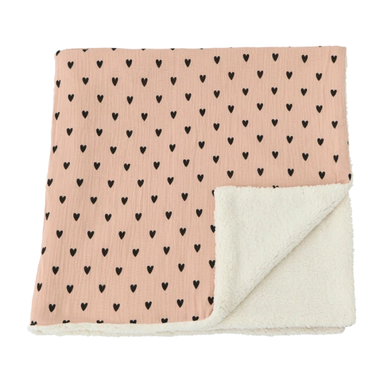 Couverture pilou - Coeurs rose