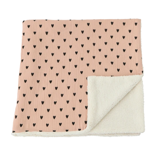 Couverture pilou - Coeurs rose