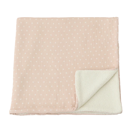 Couverture pilou - Beige petits coeurs
