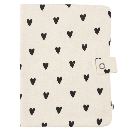 Protège carnet de santé - Gaze coeurs écru